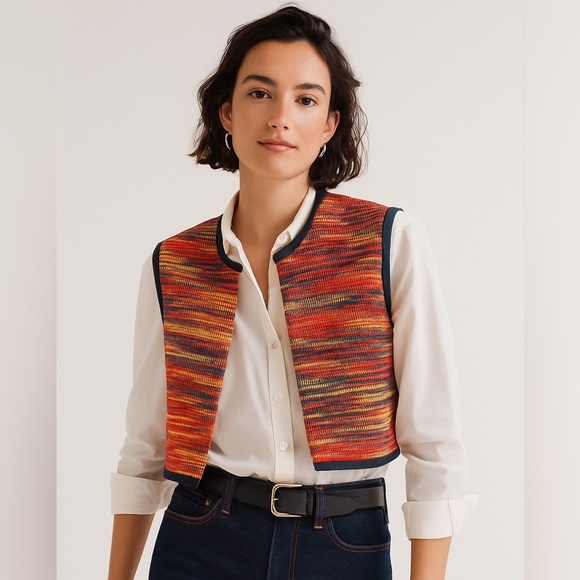 Renata Gasparian knit open front cropped vest one size artsy bohemian rainbow - Picture 1 of 6